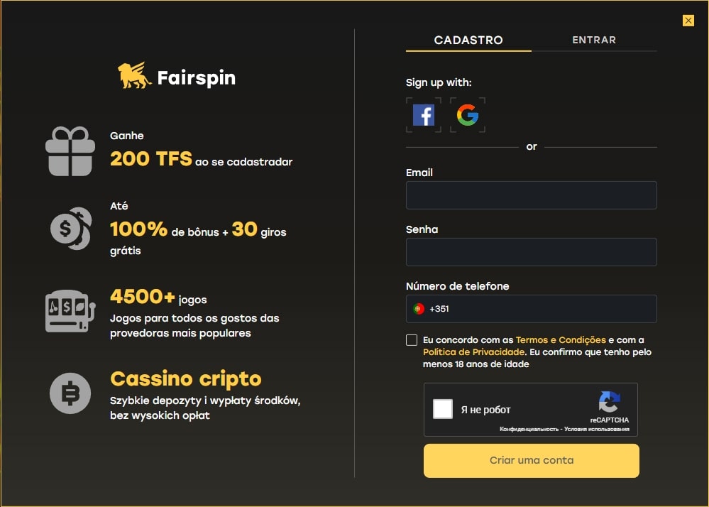 Fairspin Casino registo